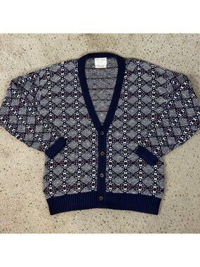 Vintage Lord Jeff Cardigan Sweater Grandpacore Academia Size Large Men's